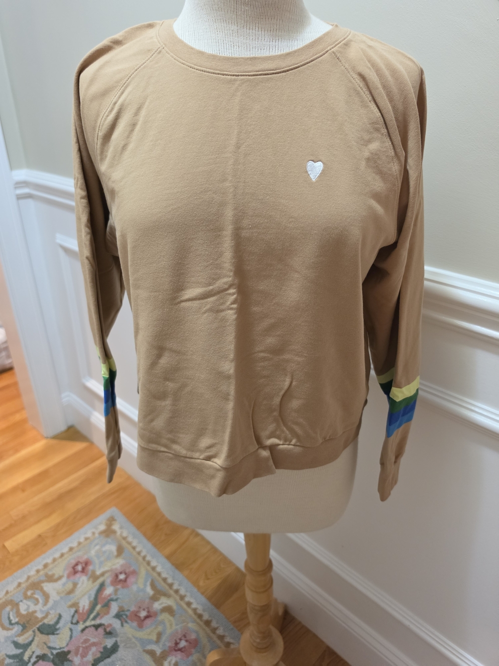 Roller Rabbit Tan Crewneck & Pants with Heart & Stripes